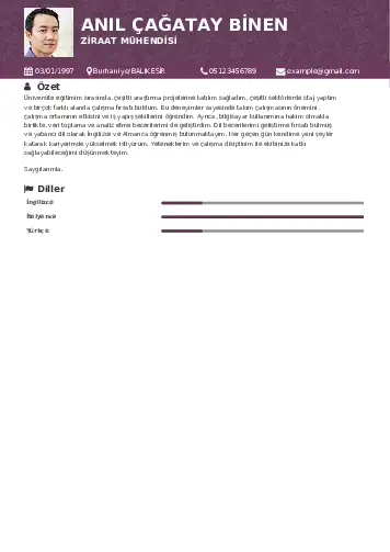 Ziraat Mühendisi Cv Örnekleri cv indir